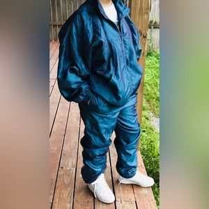 Rare VTG Teal/Purple Iridescent Track Suit Top-L Pants-M Oversized Retro Joggers
